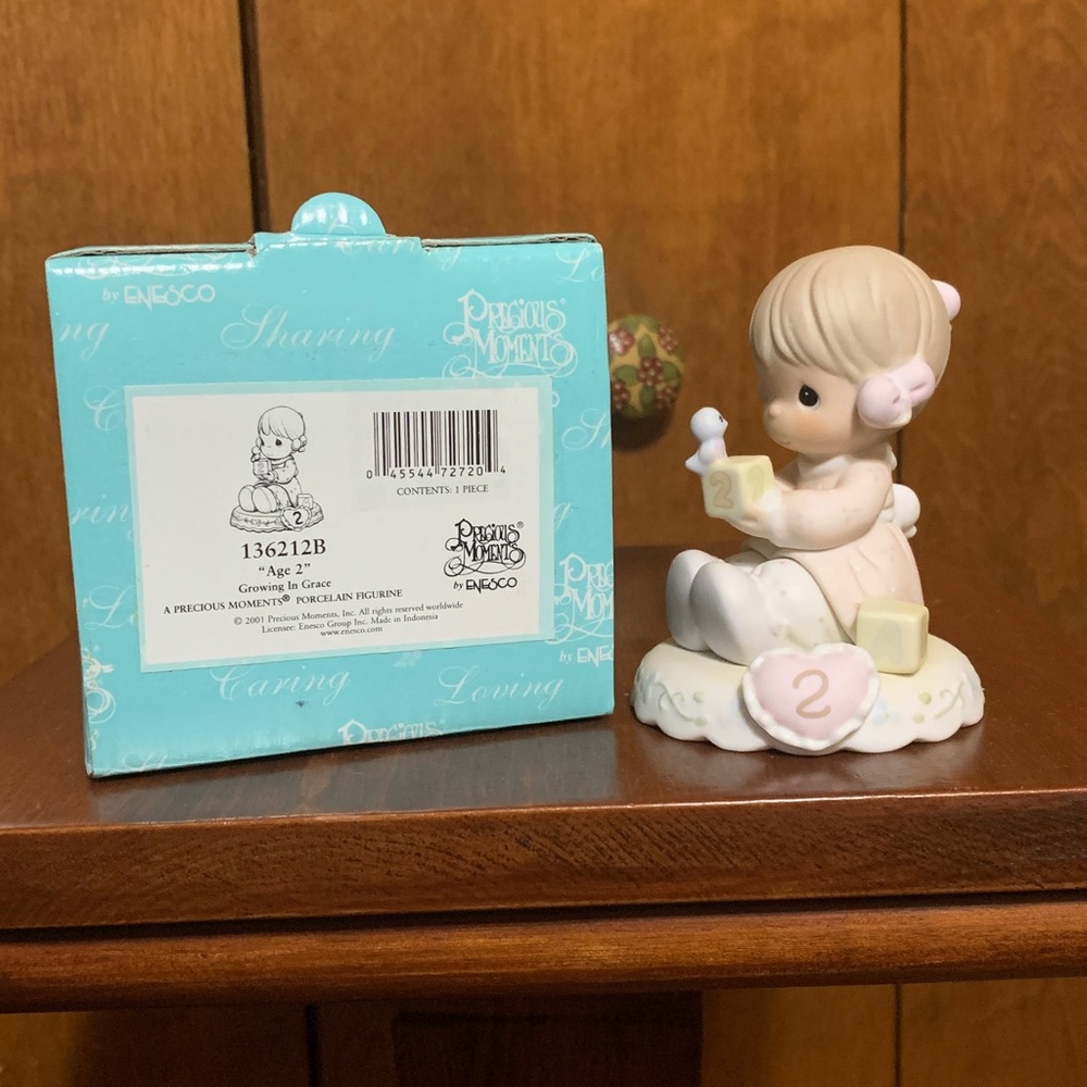 Precious Moments -Light Brown Hair Figurine with Pink Number 2 and holding block